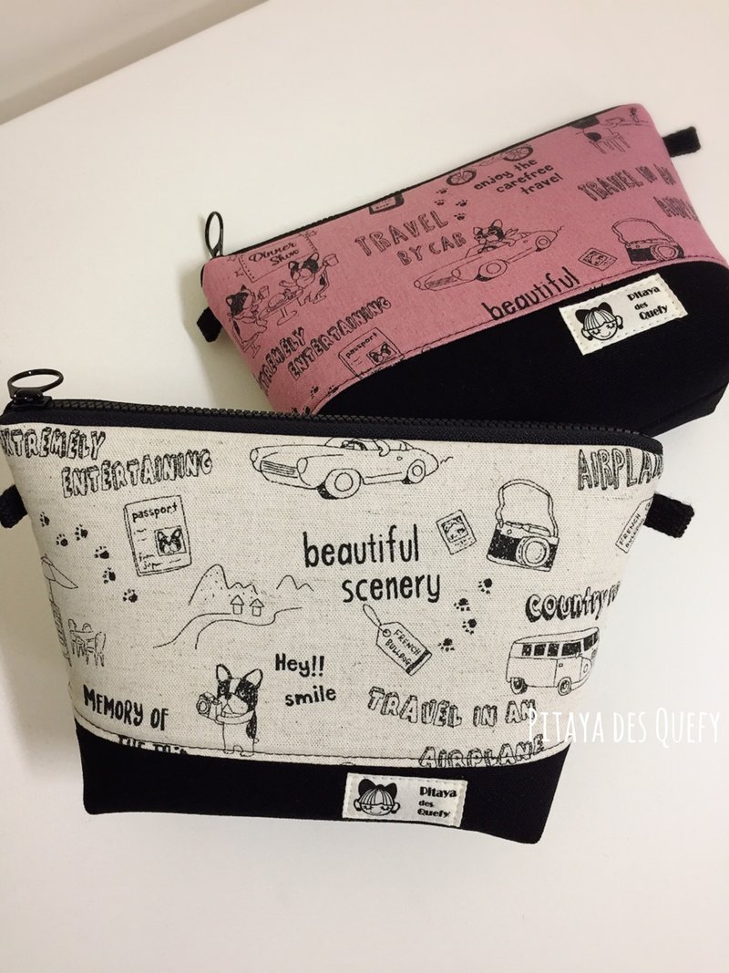 Pitaya des Quefy 万用包 旅行斗牛犬 麻布白/ 深粉红 - 侧背包/斜挎包 - 棉．麻 