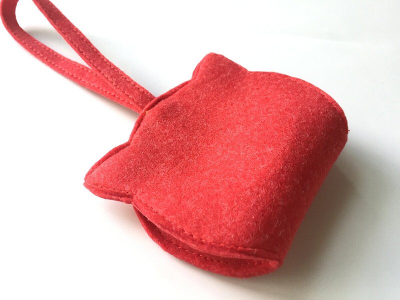 不织布  小猫  钱包 收纳包 Felt Cat Coin Case - 零钱包 - 羊毛 红色