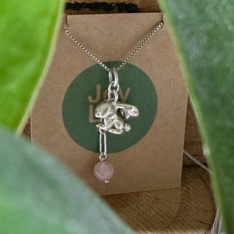 925银项錬 实心兔子摩根石 Morganite - 项链 - 纯银 