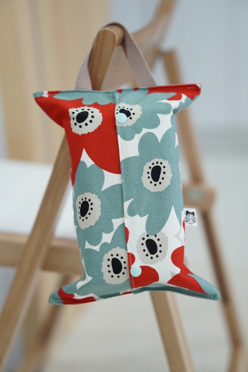 抽取式卫生纸包/ 口罩收纳包/ 面纸包 北欧风湖水绿大花花 - 纸巾盒 - 棉．麻 多色