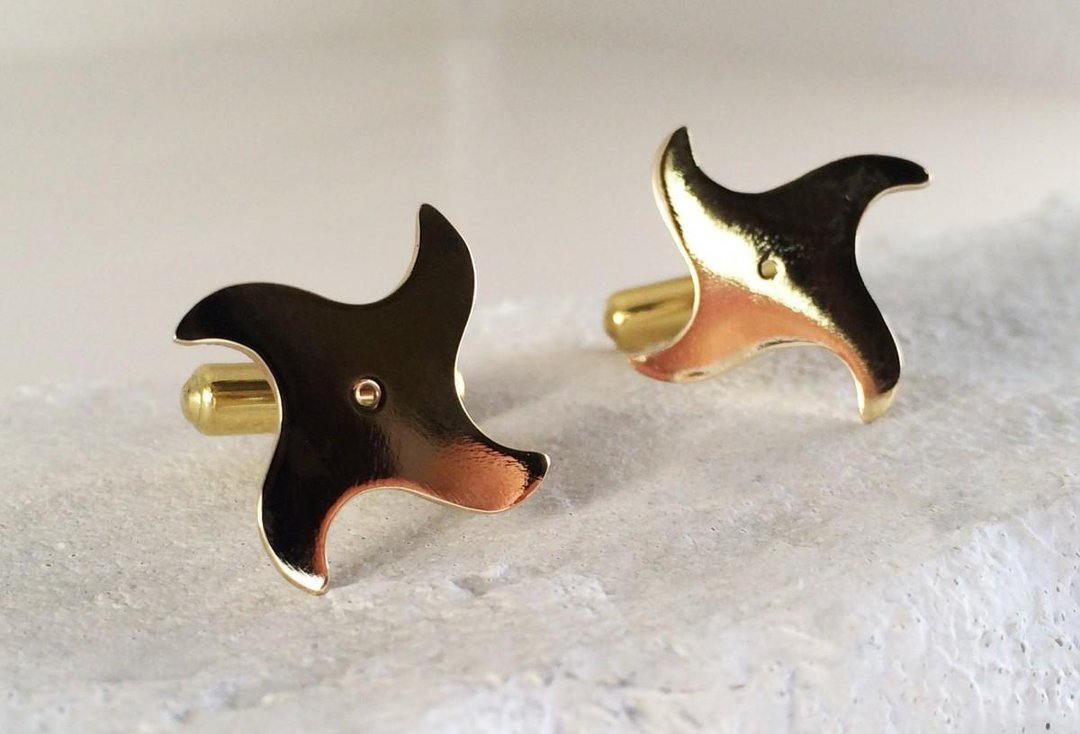 Shuriken 2 卍 Brass Cufflinks - 袖扣 - 其他金属 