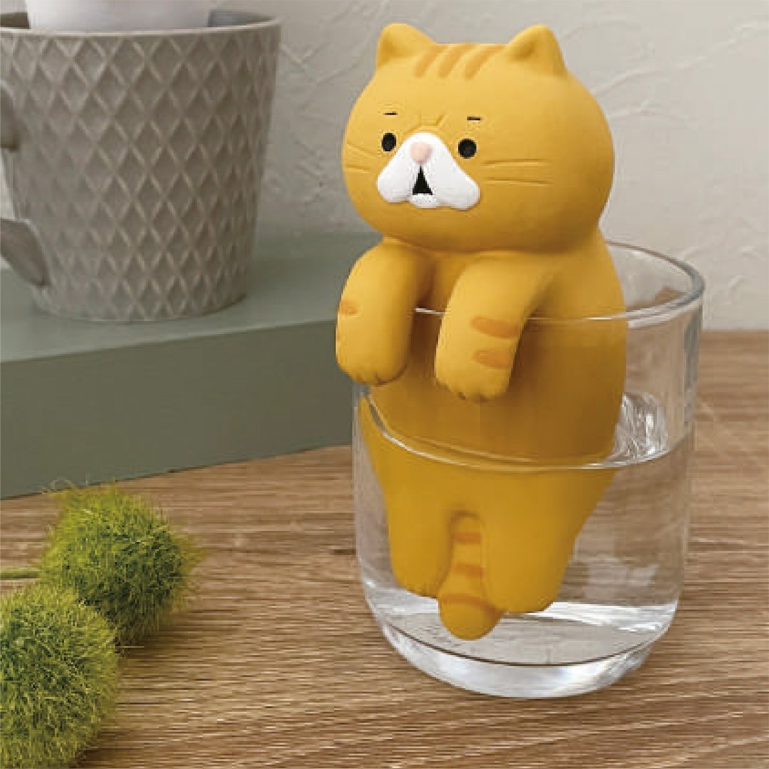 日本Decole 自然气化加湿器 - 挂在杯缘的虎斑猫 - 摆饰 - 陶 橘色