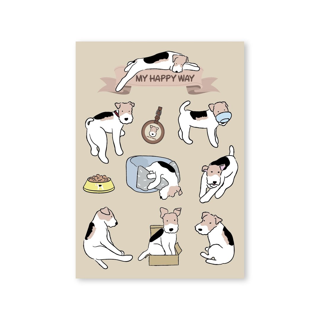 Wirefoxterrier 刚毛猎狐梗 明信片. MY HAPPY WAY - 卡片/明信片 - 纸 白色
