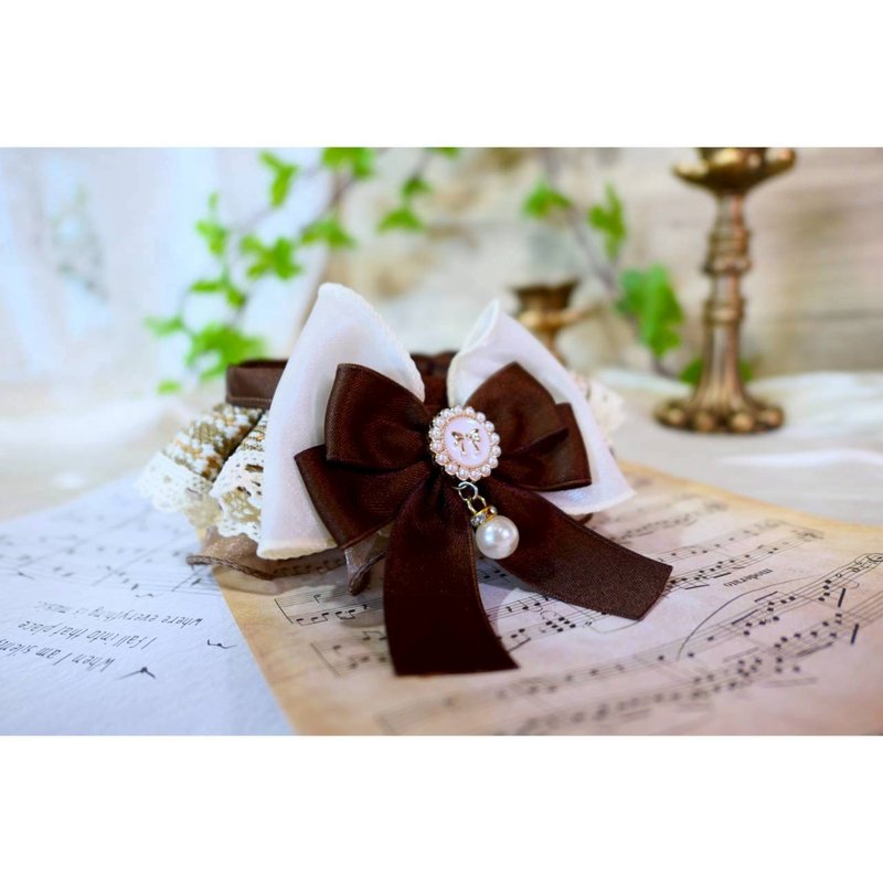 英伦学院。花边项圈 - 棕色丨猫兔狗 宠物领巾 项圈 颈圈 - 项圈/牵绳 - 其他材质 咖啡色