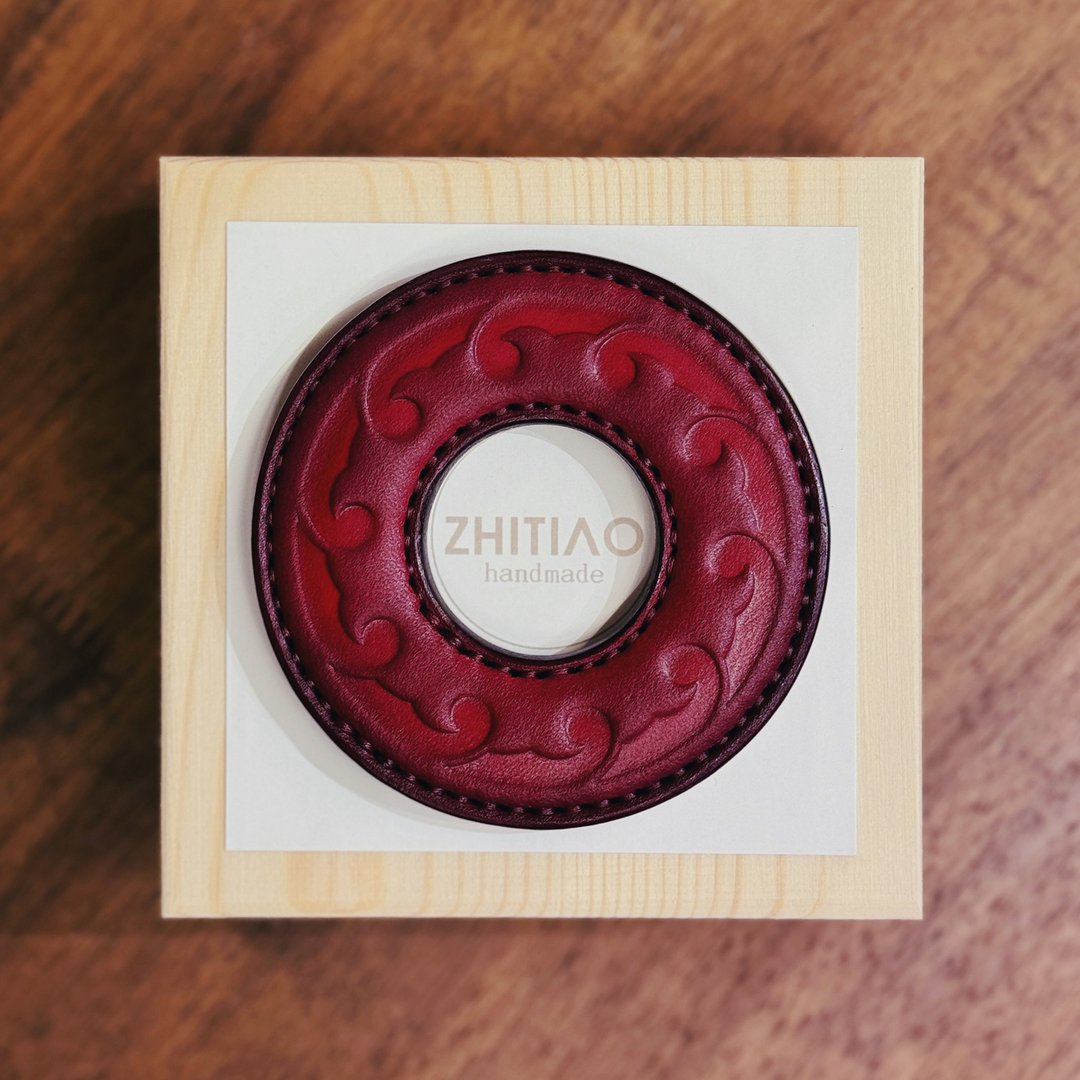 原创手工制作牛皮剑道刀镡 生生流転 红色 剑锷 Tsuba - 运动配件 - 真皮 红色