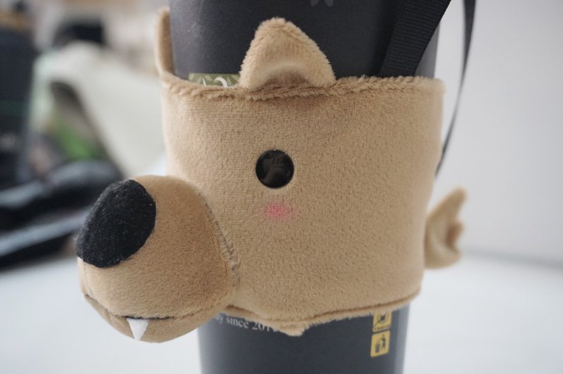 bucute野狼立体环保饮料提袋/饮料杯套/环保杯套/提袋/超人气/手作 - 随行杯提袋/水壶袋 - 聚酯纤维 卡其色