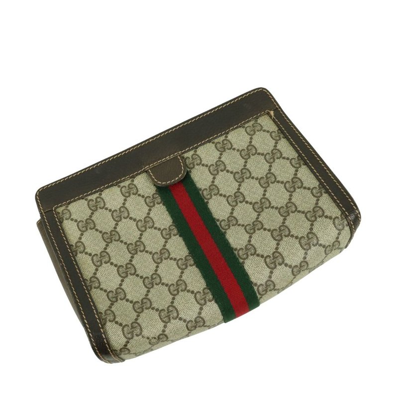 Gucci 手拿包 GG Supreme PVC 棕色 - 01438 - 化妆包/杂物包 - 棉．麻 卡其色