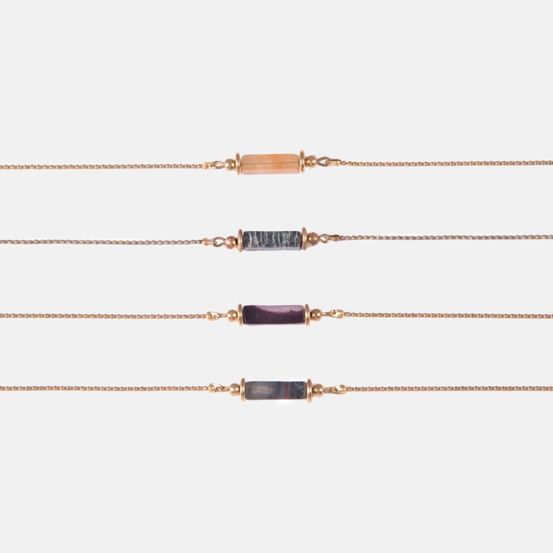 长方砖链接式颈链 - Cuboid Brick Jade Choker Necklace - 项链 - 宝石 金色