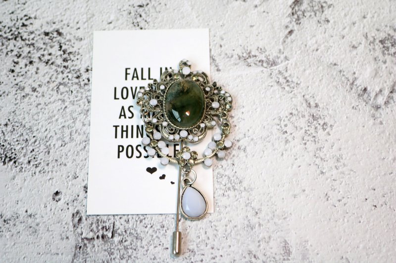 半宝石镶坎中国风胸针西装胸花 - 胸针 - 其他金属 绿色