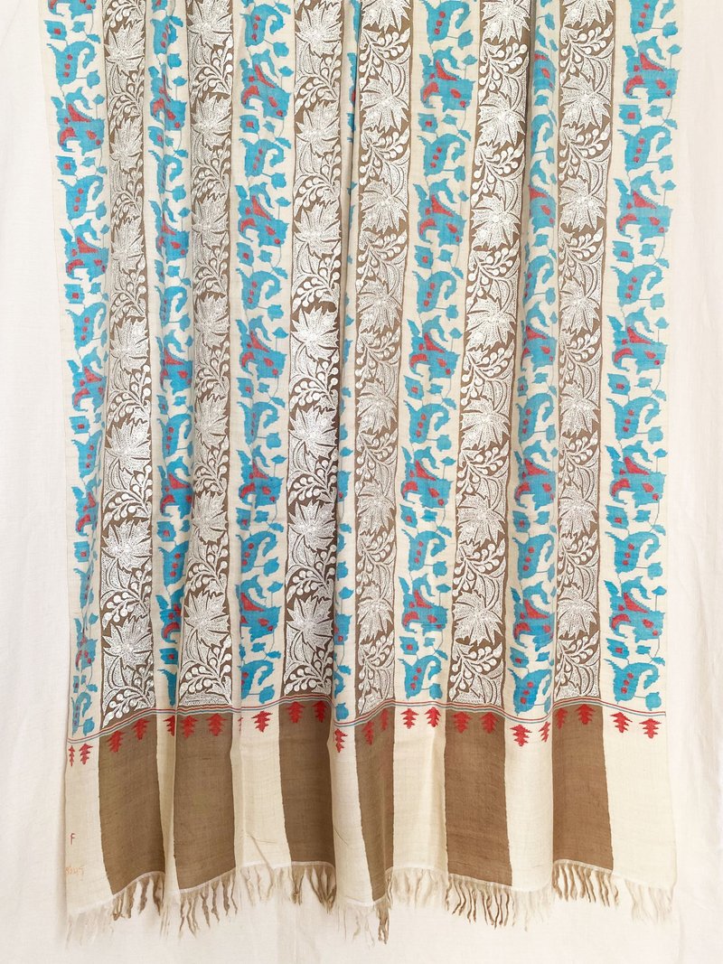 母亲节首选Hand Woven Kani Pashminawith Tilla 顶级卡尼披肩 - 围巾/披肩 - 羊毛 蓝色