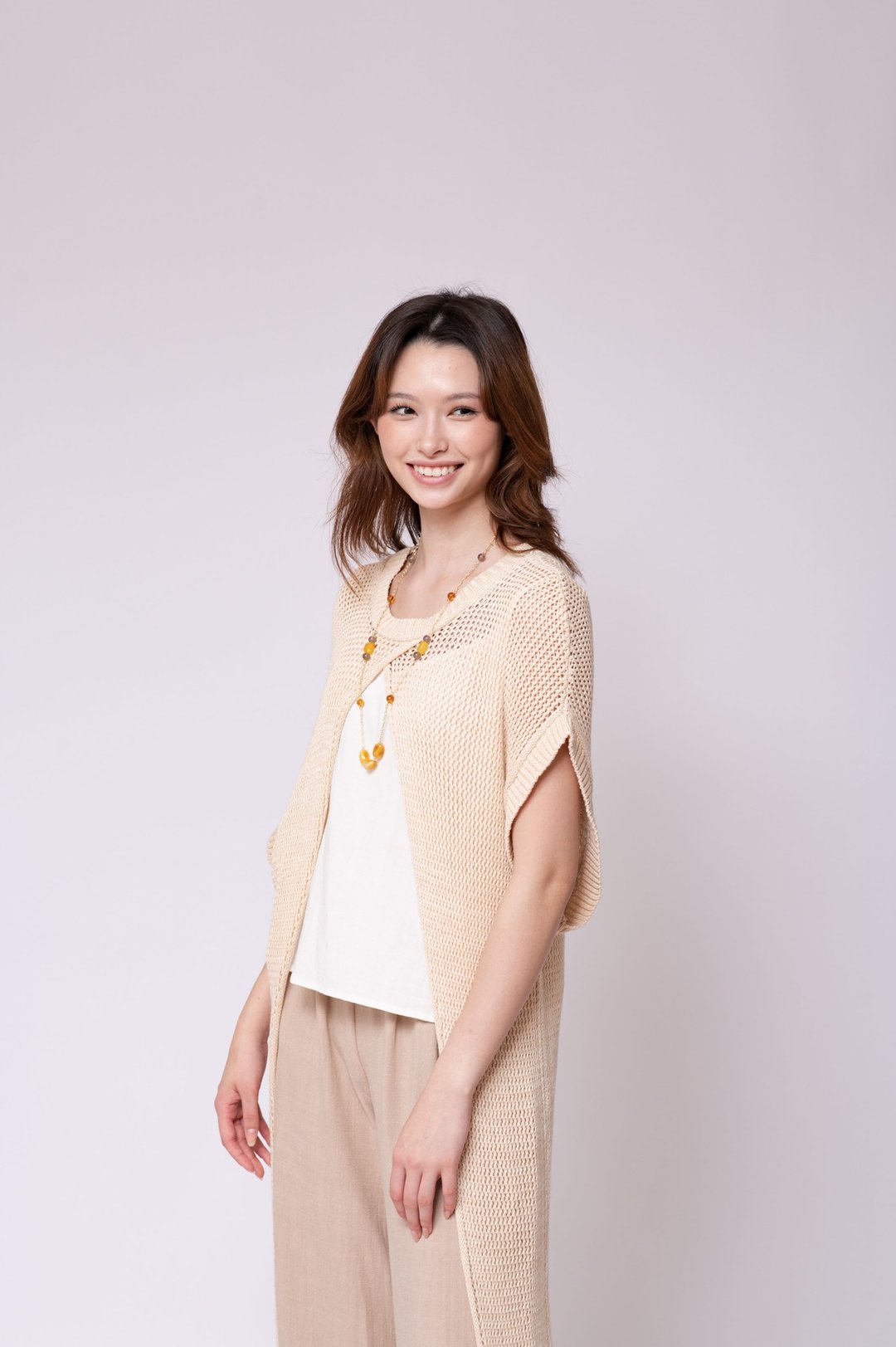 【Amoha】纯棉针织长版两面穿罩衫-奶油白 - 女装针织衫/毛衣 - 其他材质 白色