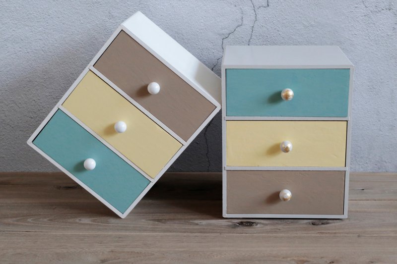 三格抽屉收纳柜 桌上收纳 饰品盒 文具收纳 - 收纳用品 - 木头 