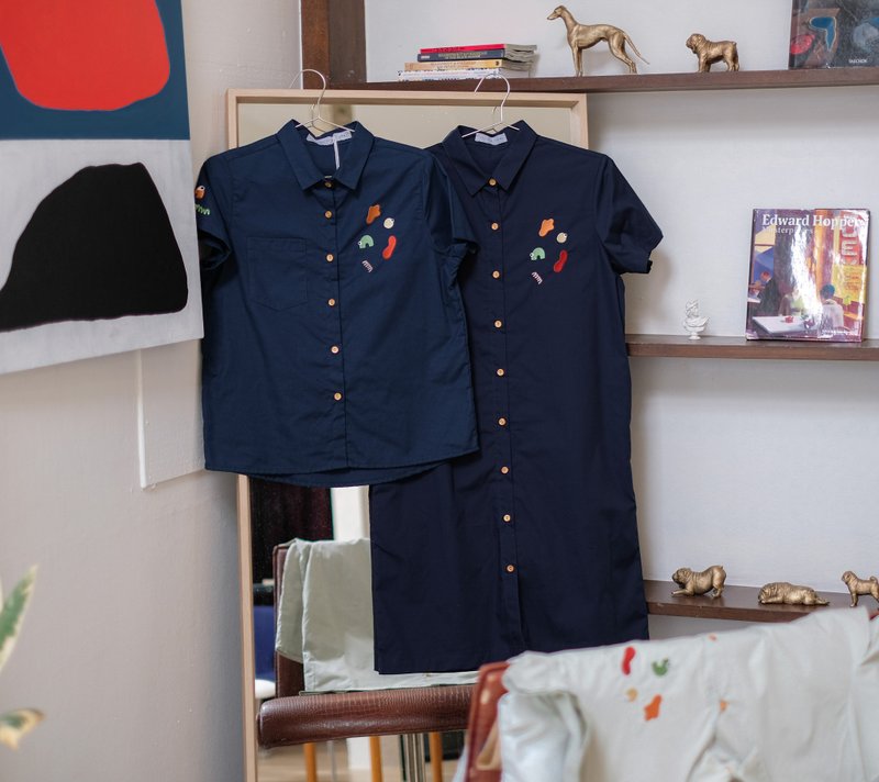 Shirt Dress : 连衣裙  Navy Color 蓝色 Ameba desi - 洋装/连衣裙 - 棉．麻 蓝色