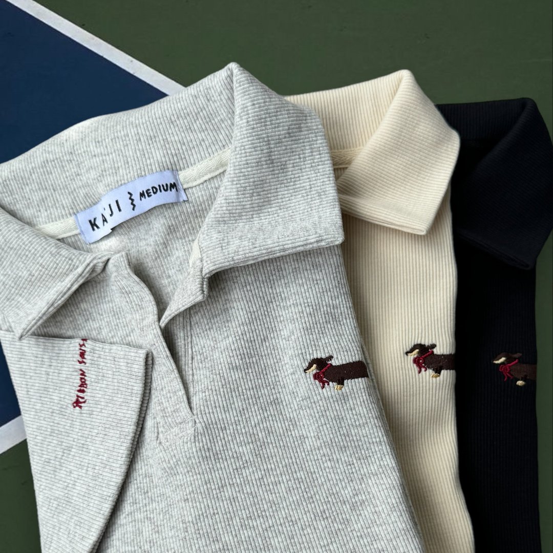 刺绣 Polo Cropped : Grey 灰色 - 女装 T 恤 - 其他材质 黄色
