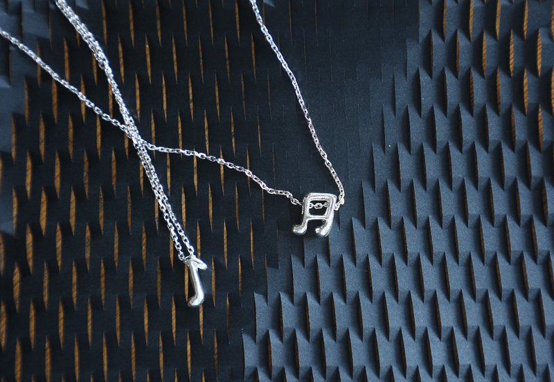 925银手工制作音符符号纯银吊坠项链 - 项链 - 纯银 银色