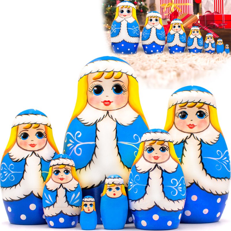 Snow Maiden Nesting Dolls  - Wooden Christmas Gifts - Christmas Nesting Dolls - 玩具/玩偶 - 木头 多色