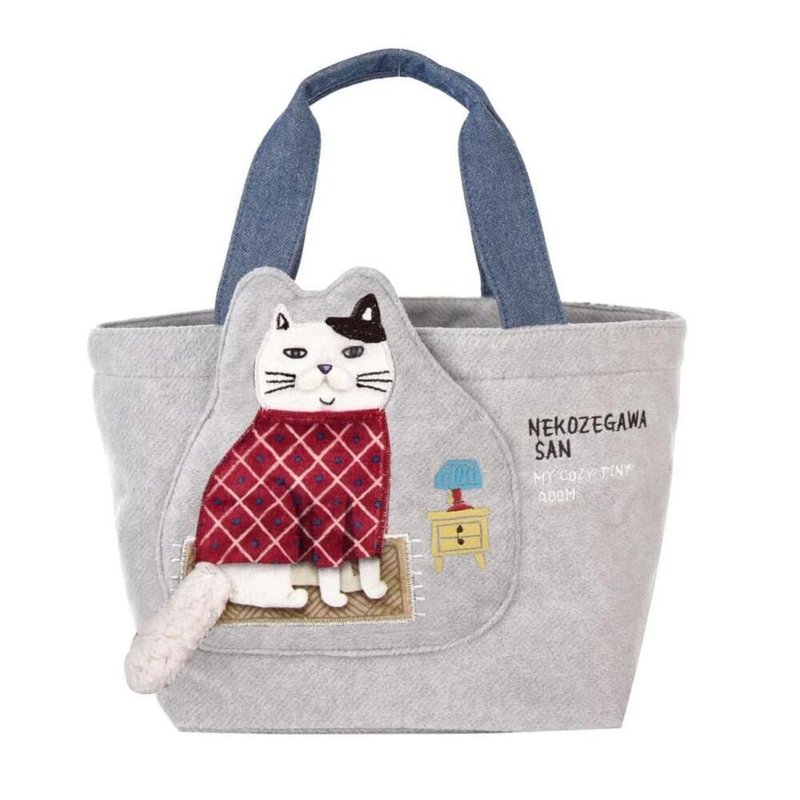 Kusuguru Japan 手拿包 前口袋立体贴花造型拉链时尚托特包 -灰色 - 手提包/手提袋 - 聚酯纤维 灰色