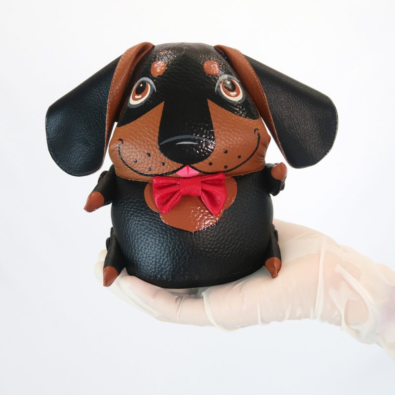 腊肠犬娃娃，动物爱好者手工娃娃，胖的狗，可爱的腊肠犬 - 玩偶/公仔 - 人造皮革 黑色