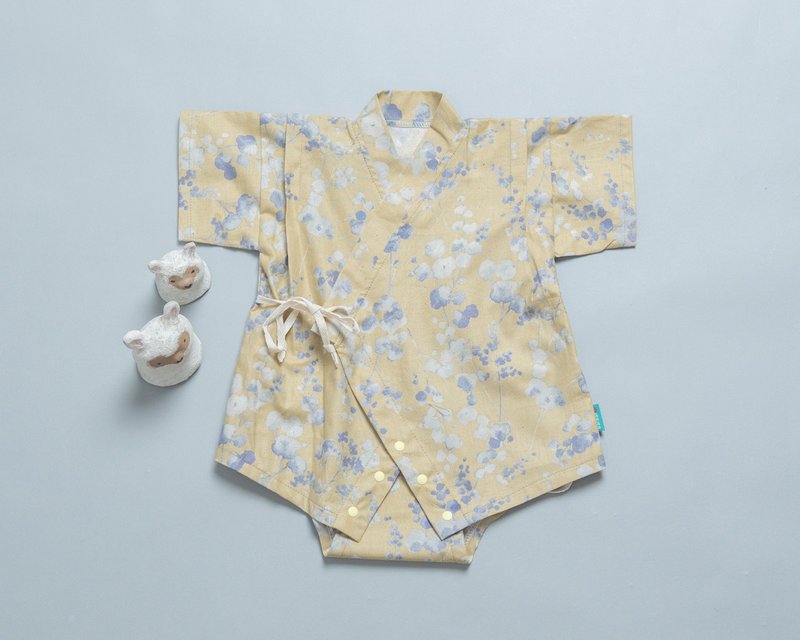 包屁甚平-花56 和服 浴衣 宝宝 抓周 新生儿 弥月 礼盒新生儿 - 包屁衣/连体衣 - 棉．麻 卡其色
