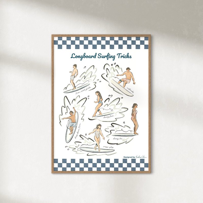 Longboard Surfing Tricks 印刷画作 墙壁装饰 - 海报/装饰画/版画 - 纸 白色