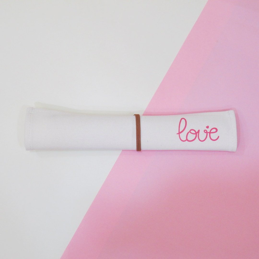 定制化婚礼小物 环保餐具 帆布收纳套组 含筷子汤匙 LOVE爱 - 筷子/筷架 - 棉 白色