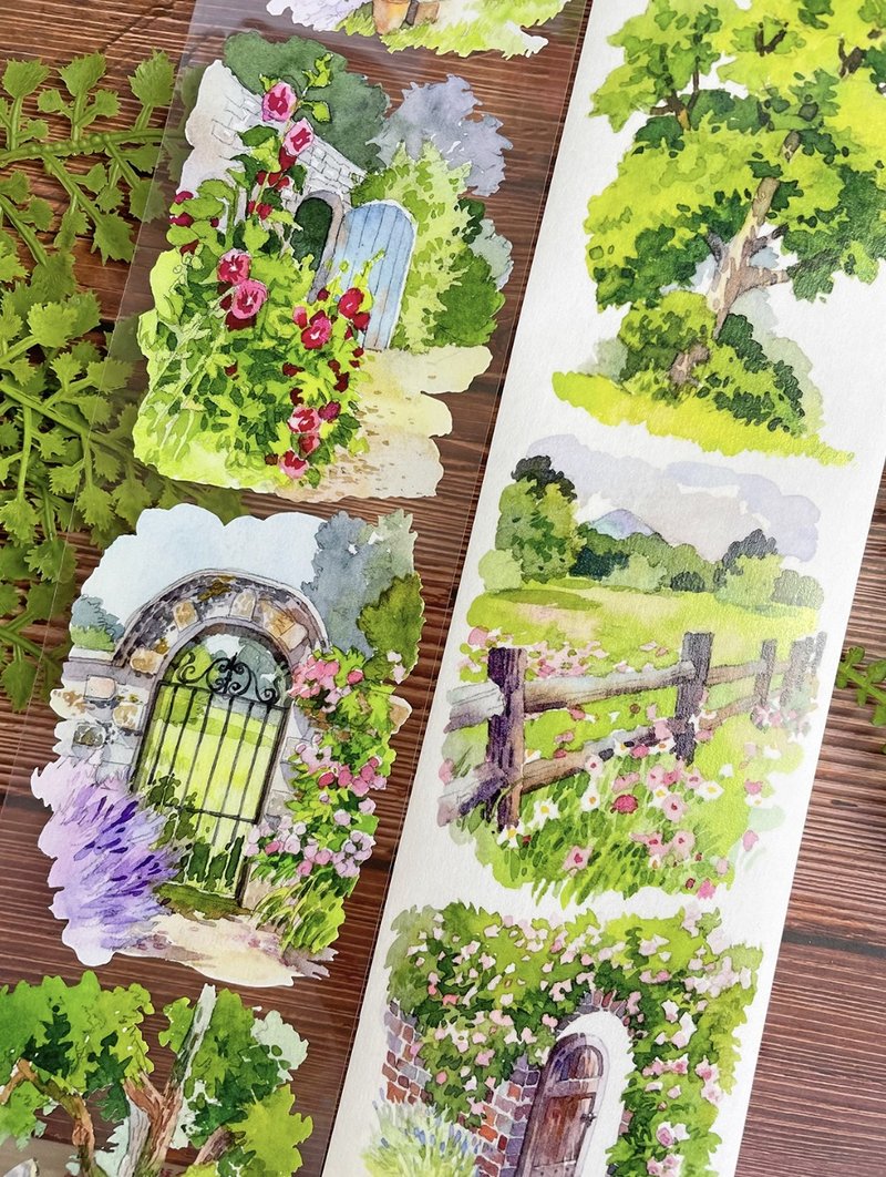 速写绿野 カントリーパーク 水彩風景畫 PET 和紙膠帶 - 纸胶带 - 其他材质 多色