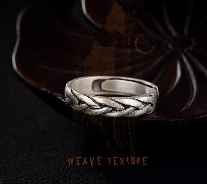 Real S 990 Fine Silver Jewelry Ethnic Handmade Weave Texture Twisted Rings Women - 戒指 - 纯银 银色