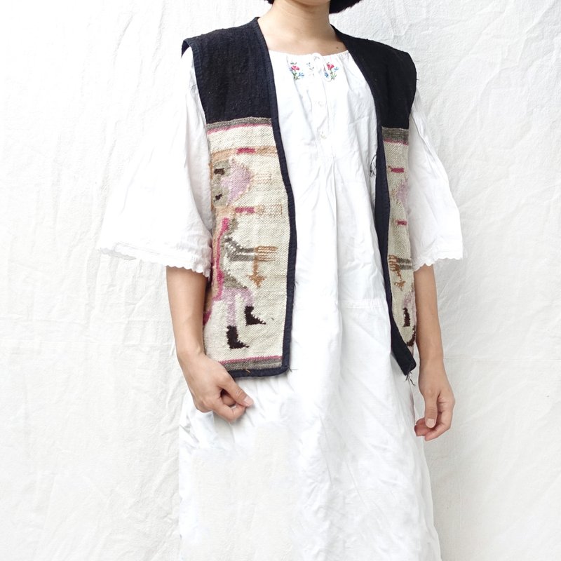 BajuTua /古着/ 南美羊毛织布图腾背心 (男女皆可) - 男装背心 - 羊毛 黑色