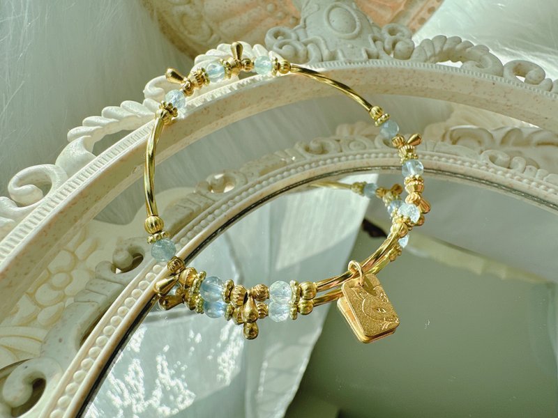 -三月诞生石-天然水晶黄铜手链 - 手链/手环 - 铜/黄铜 