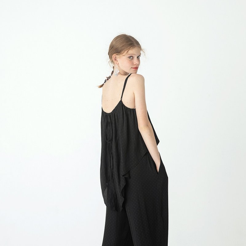 黑色小圆点细吊带上衣 后装饰扣燕尾衫 No.539-2 - 女装 T 恤 - 其他材质 黑色