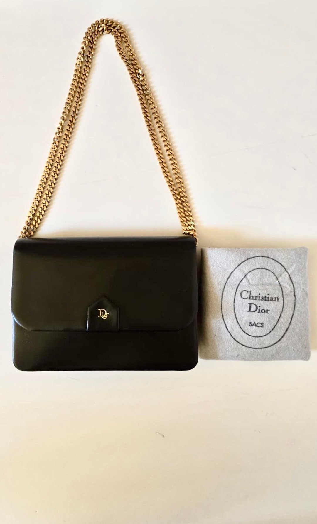 中古包 Dior 黑金简约链子盒子包 侧背包 斜背包 皮革包 单肩包 - 侧背包/斜挎包 - 真皮 黑色