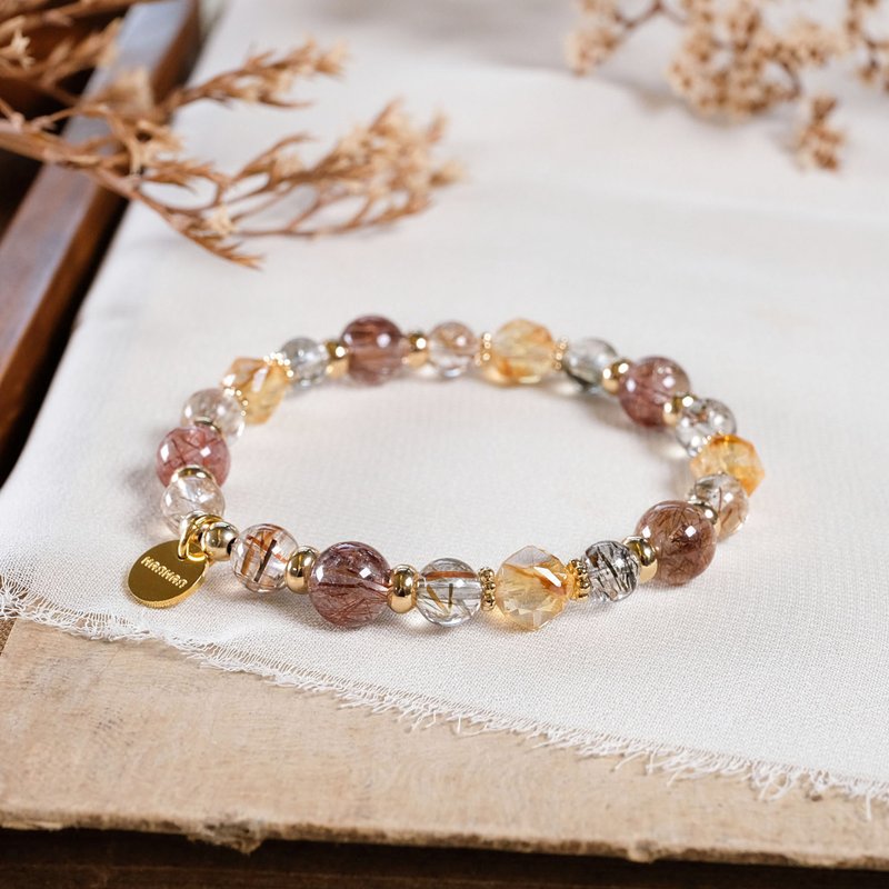 铜发晶 黄水晶 黑金超七 手链 天然矿石水晶 - 手链/手环 - 水晶 多色