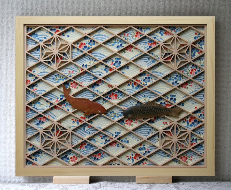 Kumiko Art Panel  Carp - 墙贴/壁贴 - 木头 蓝色