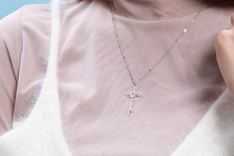 心锁系列 冰晶钥匙项链 (NLAJA1063N) - 项链 - 银 银色