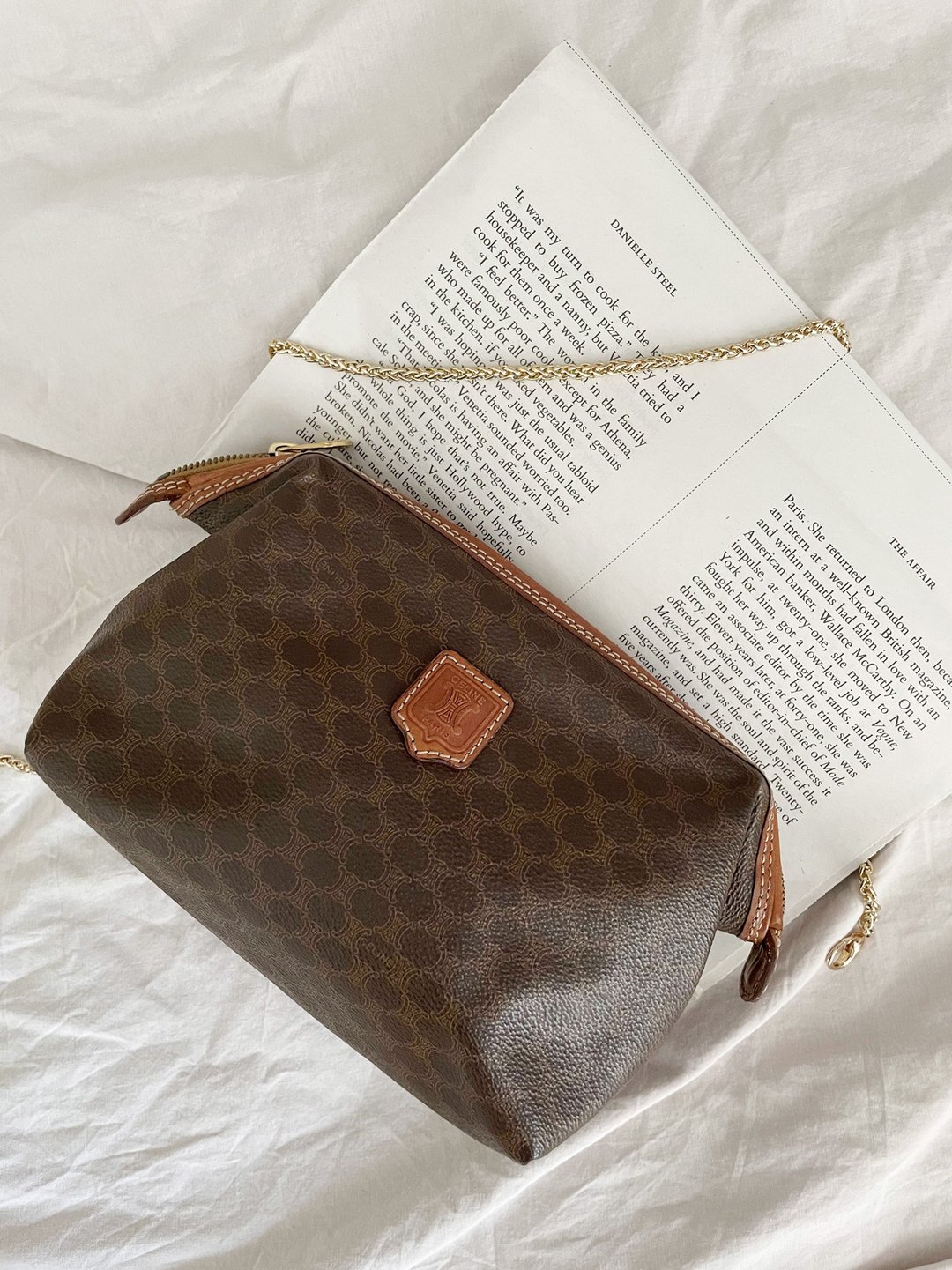 中古孤品 CELINE 链条包云朵包 斜背包斜挎包 手拿包化妆包单肩包 - 侧背包/斜挎包 - 防水材质 咖啡色