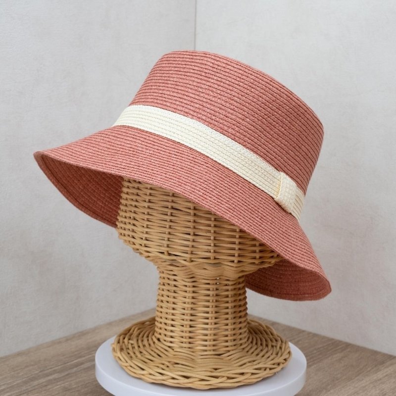 【台湾制】经典渔夫帽 玫粉色 纸编帽 可水洗 - 帽子 - 纸 粉红色
