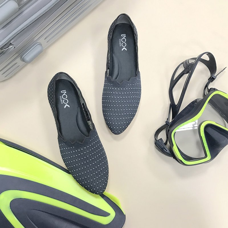 波纹点点平底鞋/灰蓝 - 女款牛津鞋/乐福鞋 - 聚酯纤维 灰色