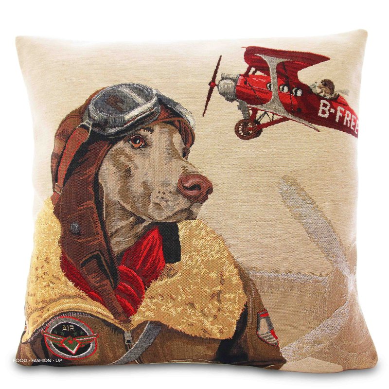 欧洲皇家缇花抱枕 全球限量1个 轰炸机飞行员 帅气狗狗 - 枕头/抱枕 - 棉．麻 