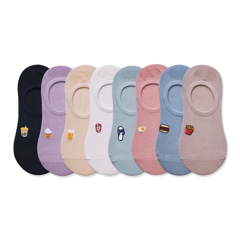 【ONEDER旺达】韩系刺绣套版袜 台湾制船袜 电绣图案短袜 - 袜子 - 其他材质 