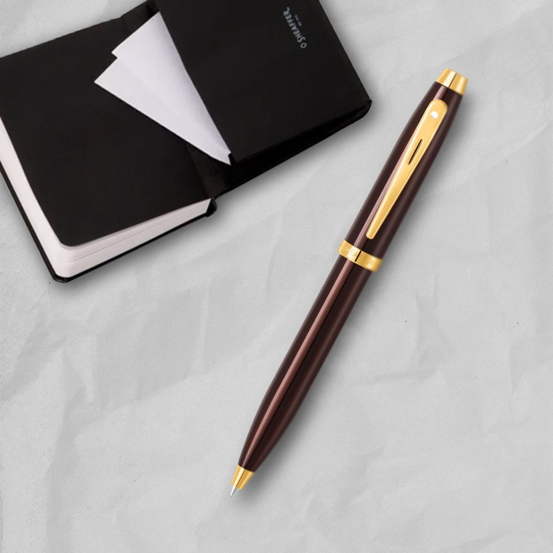 【SHEAFFER】100 系列亮棕金夹原子笔+A6 笔记本礼盒 免费刻字 - 圆珠笔/中性笔 - 其他金属 咖啡色