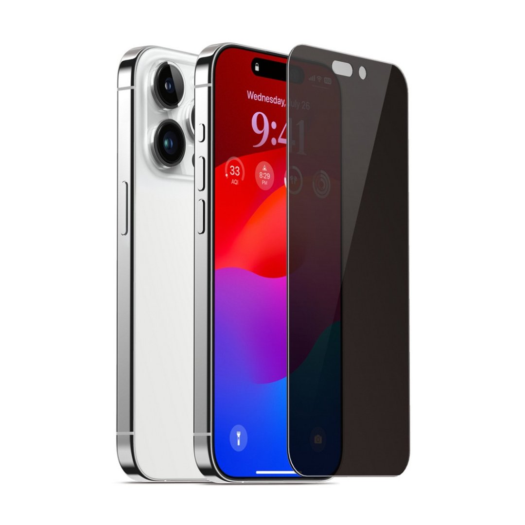 iPhone 15 Pro/15 Pro Max 全屏 防窥 防指纹 钢化玻璃屏幕保护贴 - 平板/电脑保护壳 - 玻璃 透明