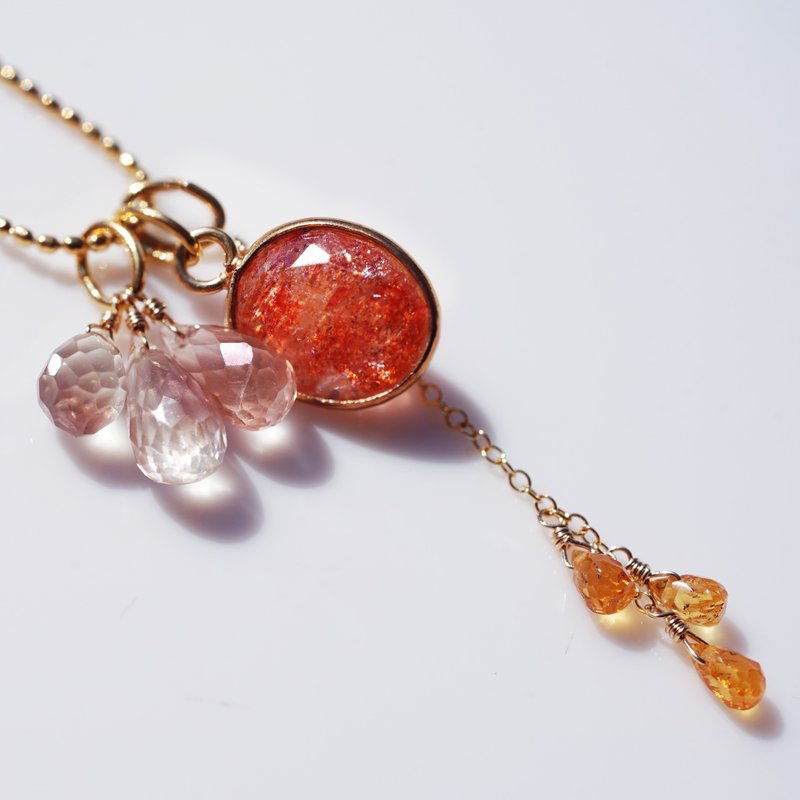 太阳石和宝石项链 医用不锈钢60 厘米滑链 赫利俄斯的眼泪 - 项链 - 宝石 橘色