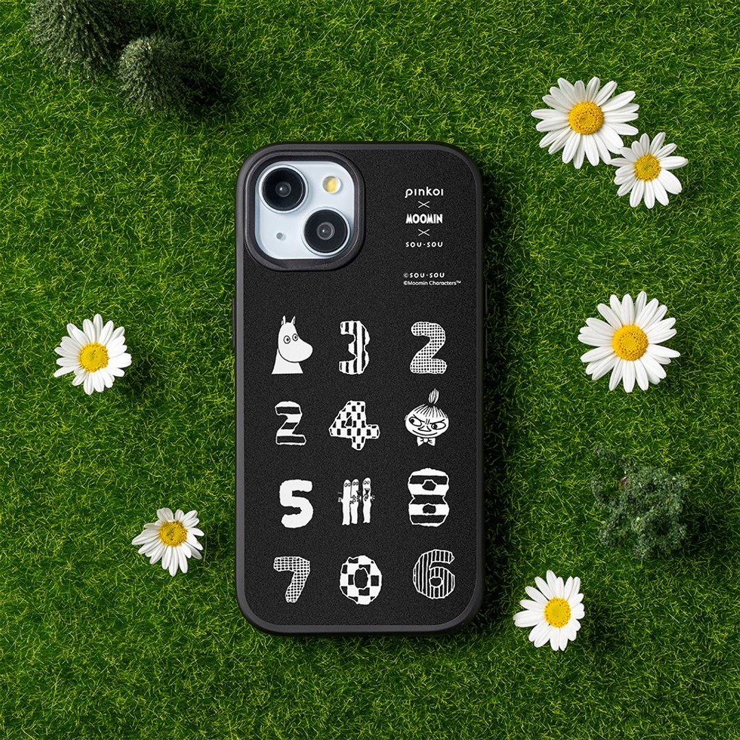 【Moomin x SOU・SOU】SolidX MagSafe兼容吸震手机壳|数游-黑白: - 手机壳/手机套 - 塑料 黑色