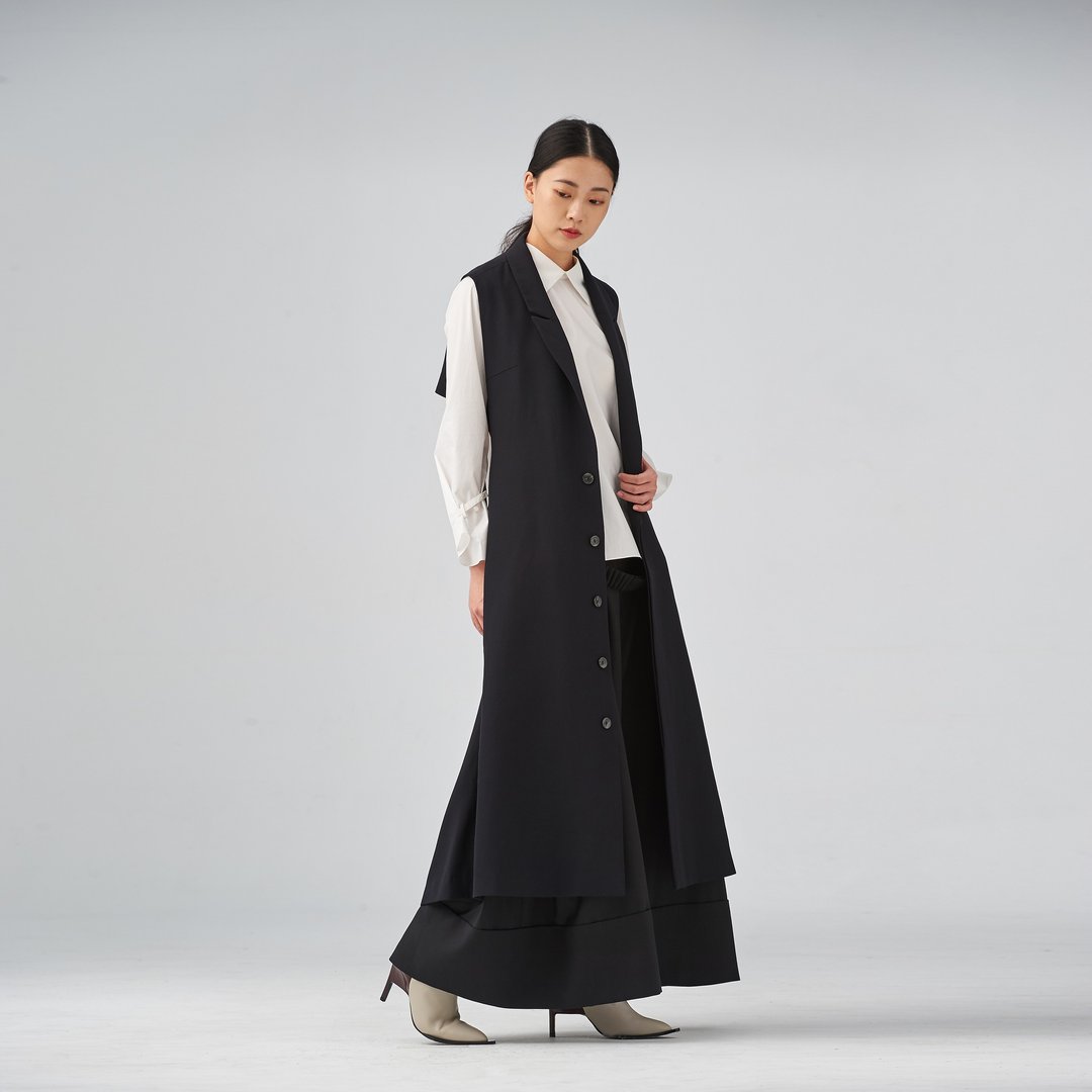 黑色高腰特宽裤管长裤 - 女装长裤 - 羊毛 黑色