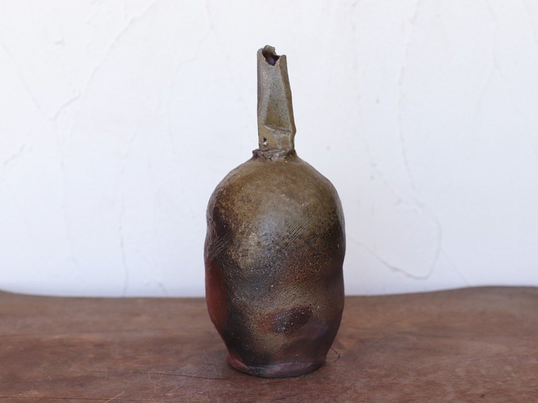 Bizen ware single-wheeled ball (large) hand-bending h2-097 - 花瓶/陶器 - 陶 咖啡色