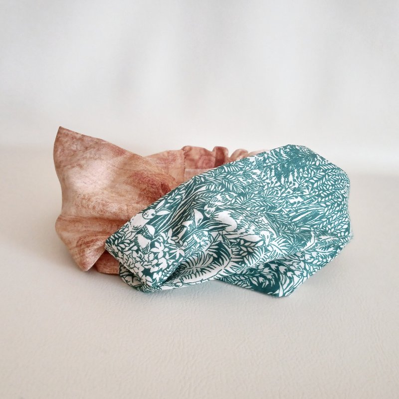 交叉款发带 宽版头巾 森与动物们 x 茶色 18 - 发带/发箍 - 棉．麻 绿色