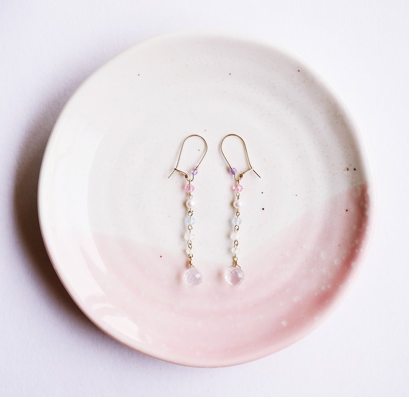 春の雪 天然石 14K 牛奶石英 托帕石耳环 雪之精灵 无垢清新感 - 耳环/耳夹 - 宝石 多色