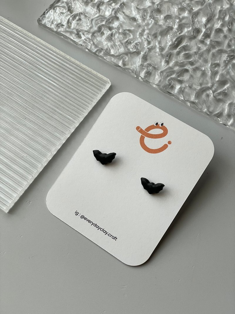 小蝙蝠 - 耳环/耳夹 - 粘土 黑色