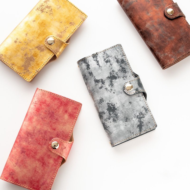 兼容于所有型号智慧型手机外壳，笔记本风格，带腰带[复古金属皮革]真皮，意大利皮革，礼物，礼品，iPhone16 AH08K - 手机壳/手机套 - 真皮 银色