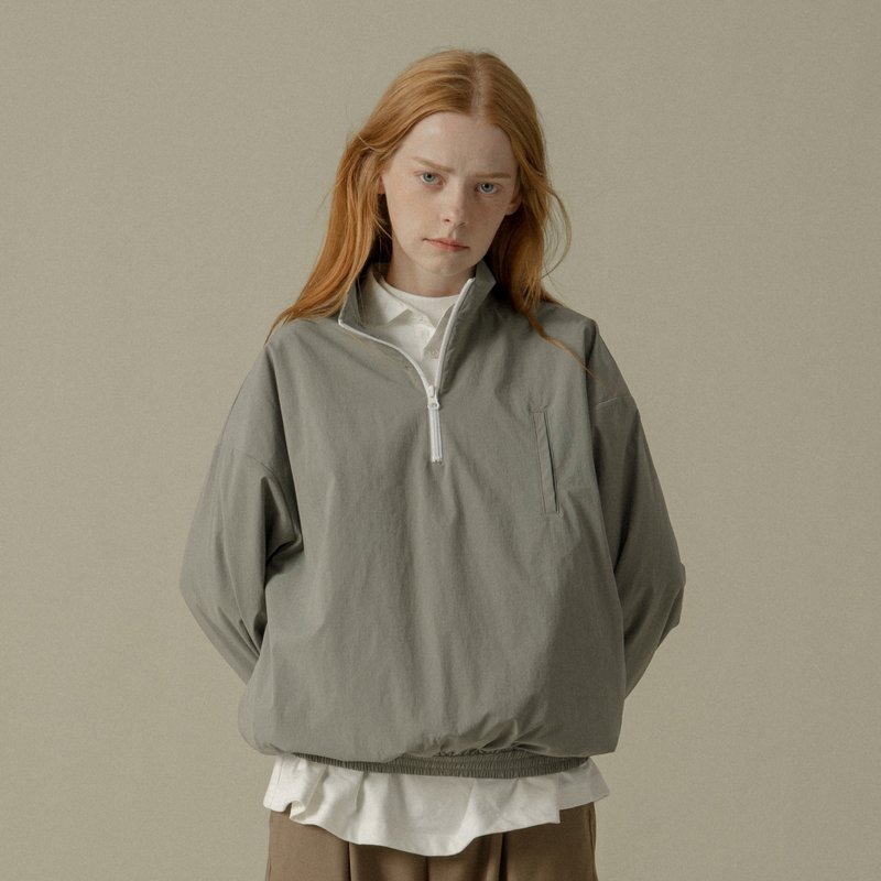 半拉链套头薄风衣防泼水轻薄宽松短版秋冬休闲男女 - 男装上衣/T 恤 - 尼龙 灰色